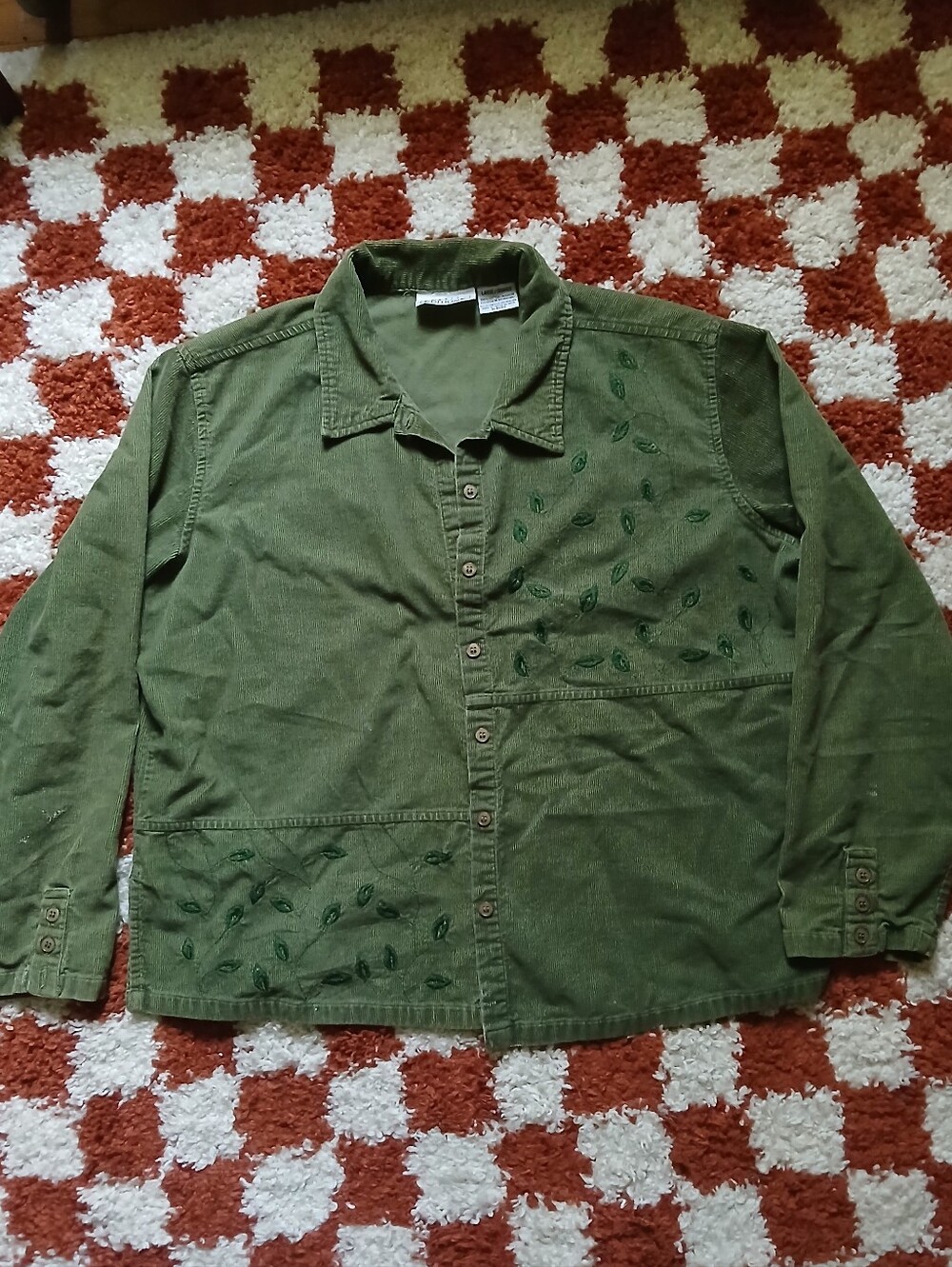 Basic Editions Green Corduroy Floral Shirt